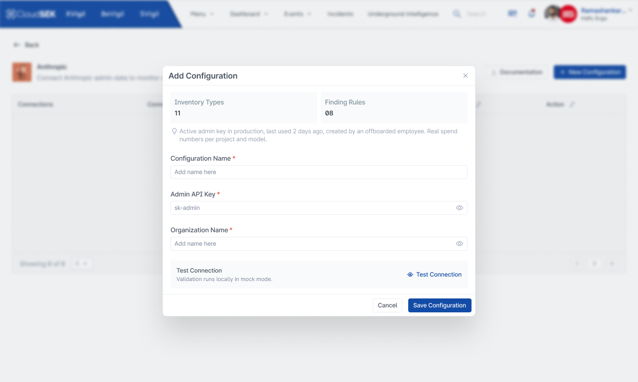 CloudSEK Anthropic Connector Add Configuration Modal