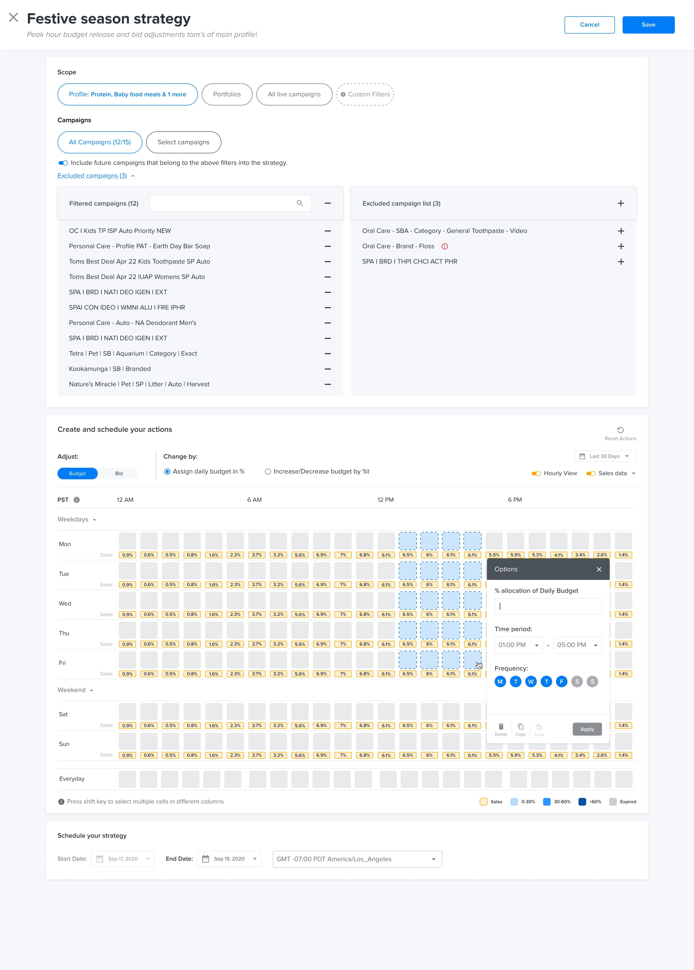 Interactive Heatmap Scheduler View with Options Modal
