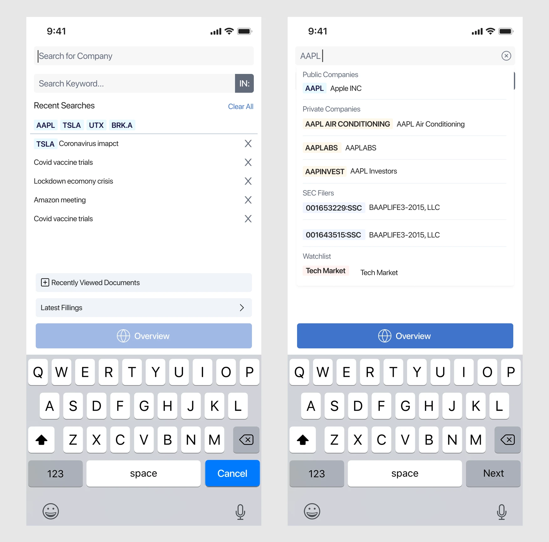 Intelligent Search for Company Screen View